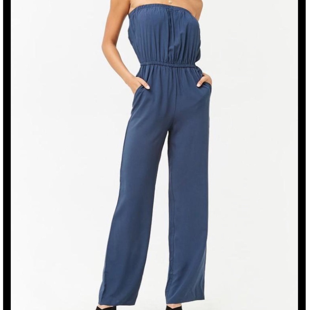Strapless navy blue jumpsuit